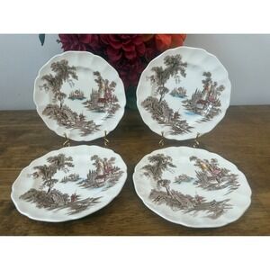 Johnson Bros Old Mill Dinner Plates Set Vintage‎ English Brown Transferware